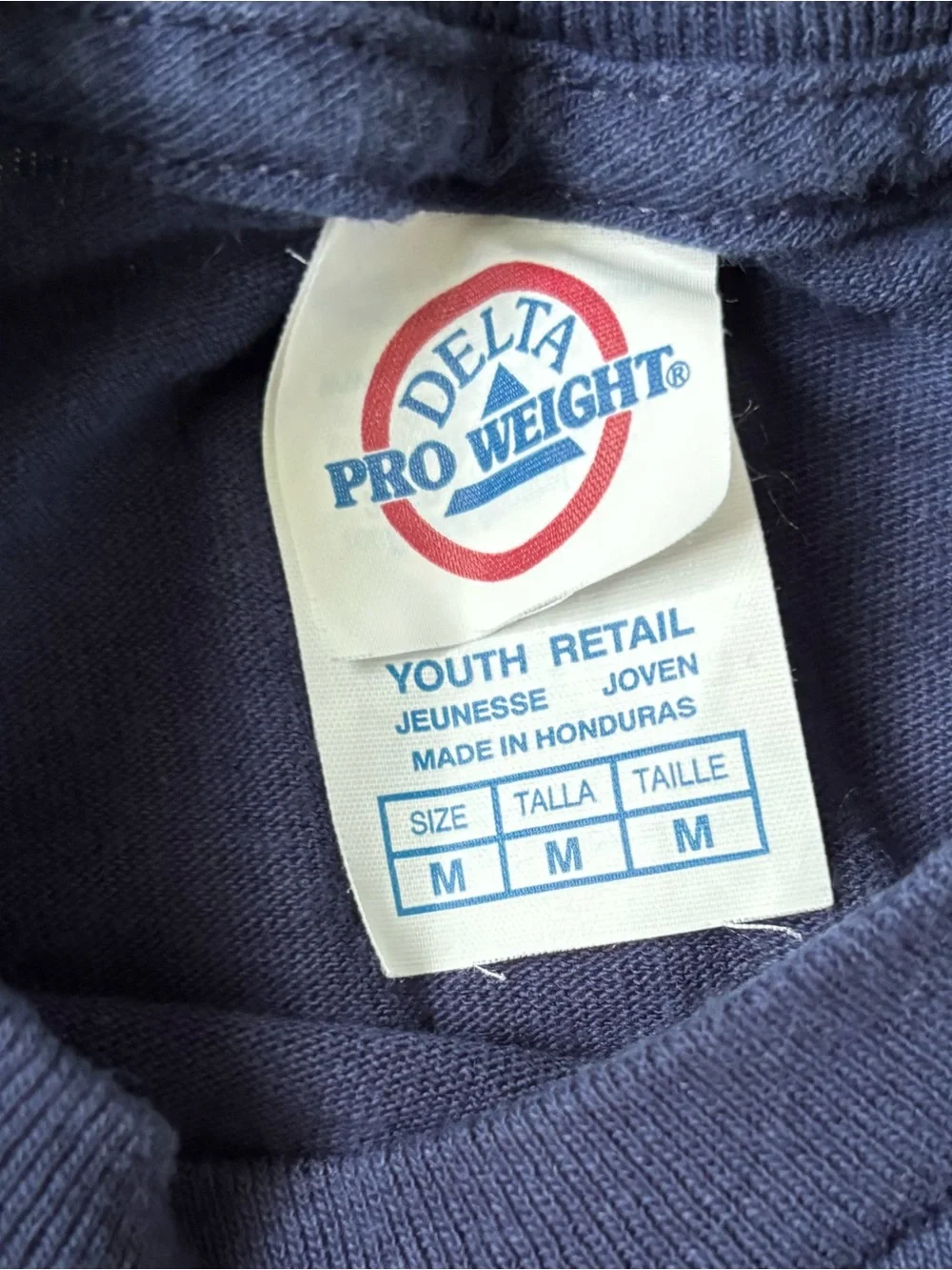 Delta Pro Weight Navy Tee with Red and Blue Logo(Youth Medium)